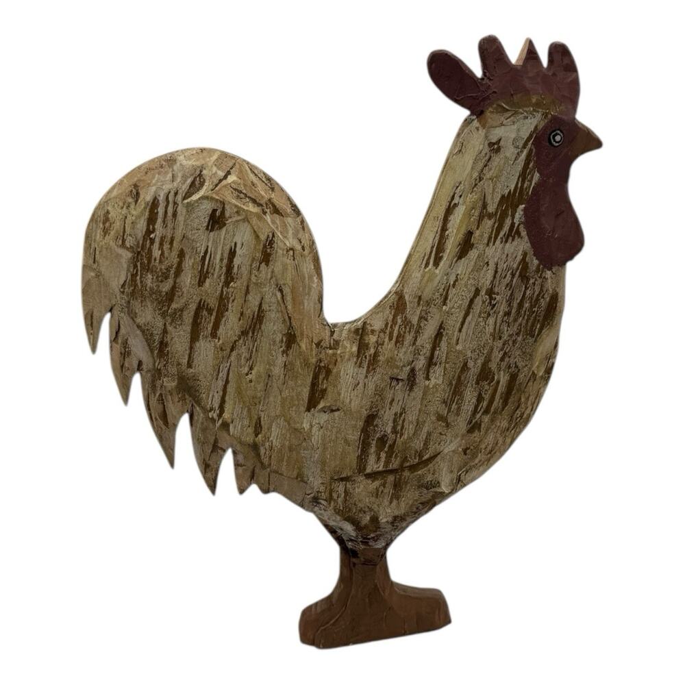 Vintage Wood Farmhouse Rooster Decor Hand Carved‎ 12" Tall Distressed Rustic EUC